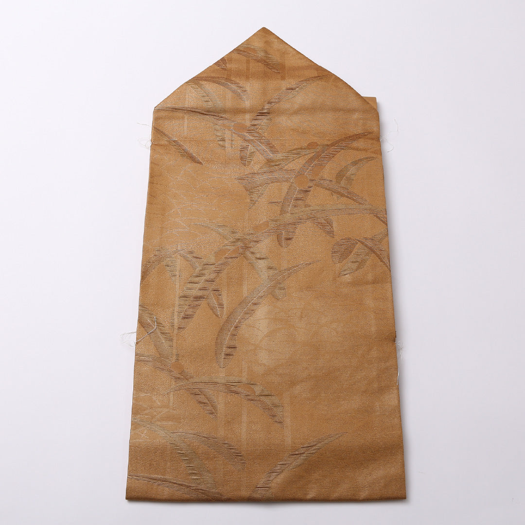 未使用品 九寸名古屋帯 Nランク 帯丈347cm 正絹 六通 名古屋仕立て 織り インフォーマル 蘭 茶系 HP 1245-02640