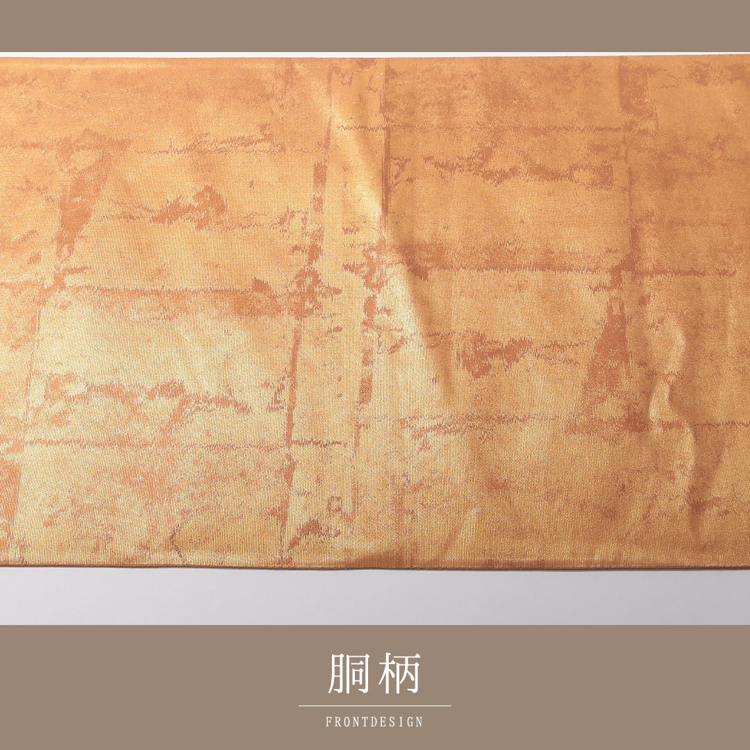 袋帯 帯丈432cm 正絹 六通 インフォーマル 抽象柄 朱系 金系 1243-01219