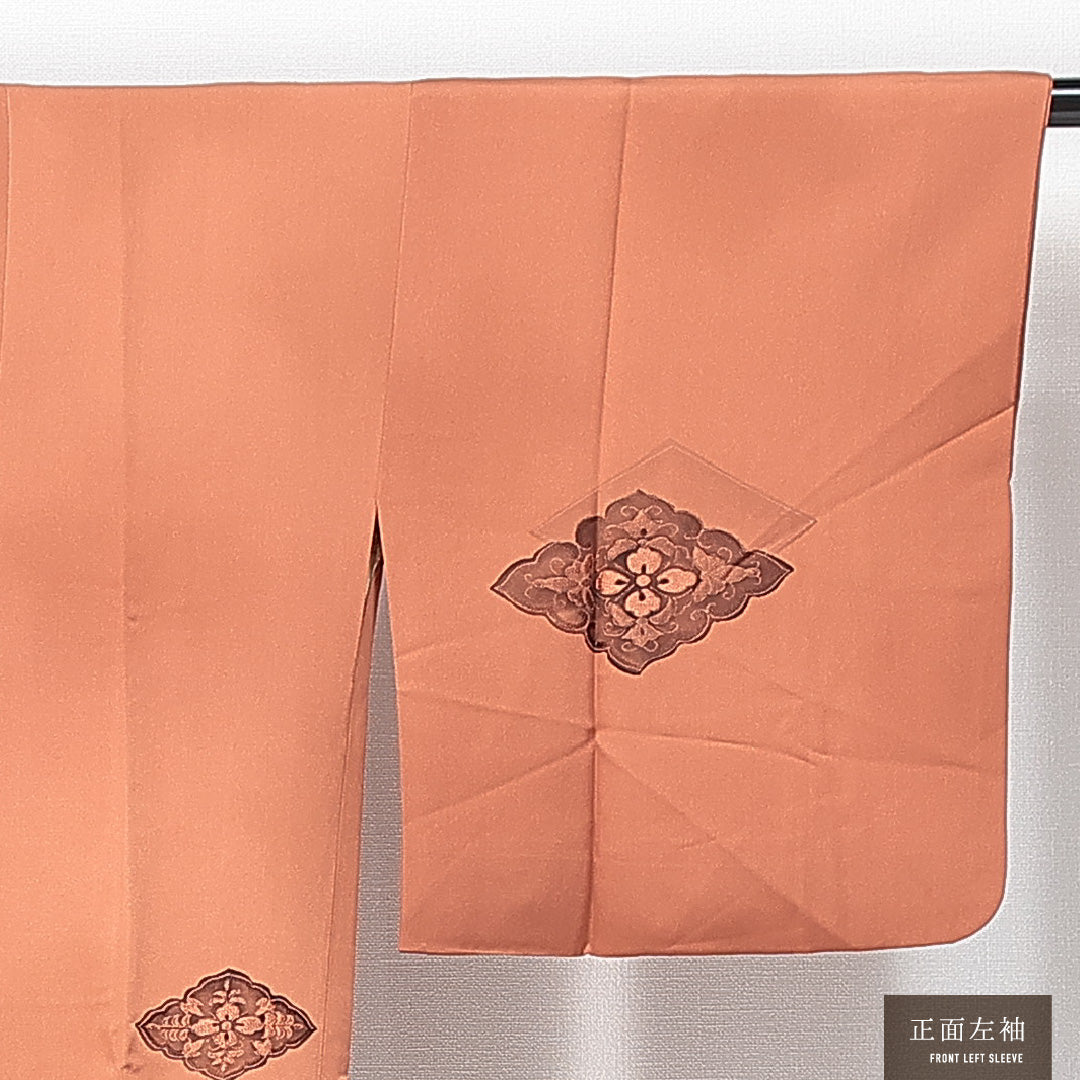 道行コート 袷 身丈78cm 裄丈63cm 正絹 Aランク セミフォーマル Sサイズ ポケットあり 花菱 古典的 しとやか 茶系 HP 1237-14809