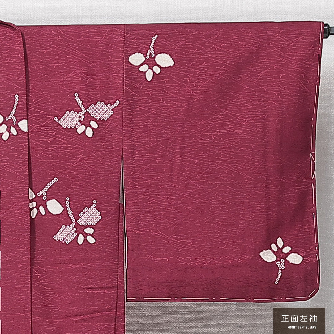 羽織 袷 身丈79cm 裄丈64cm 正絹 Aランク カジュアル Mサイズ 植物柄 赤系 HP 1232-14717