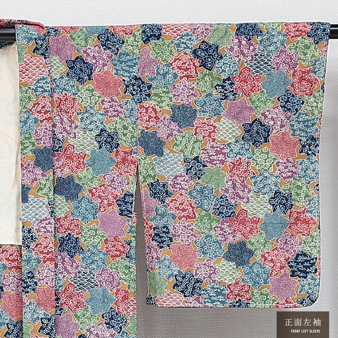 羽織 袷 身丈81cm 裄丈64cm 正絹 Sランク カジュアル Mサイズ 楓 紅葉 多色系 RP 1232-14650