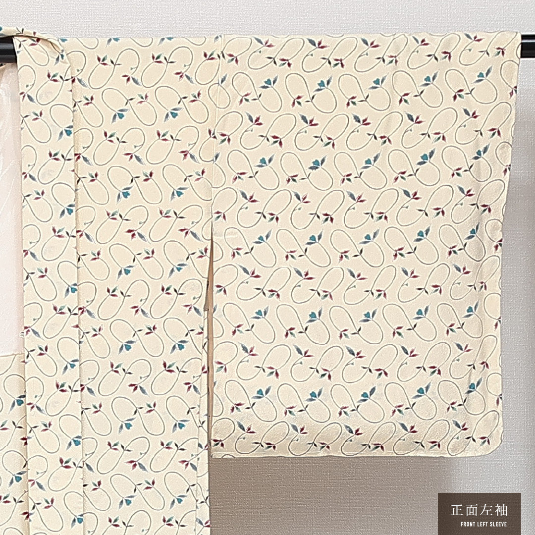 羽織 袷 身丈77cm 裄丈62cm 正絹 Aランク カジュアル Sサイズ 植物柄 クリーム系 RP 1232-14657