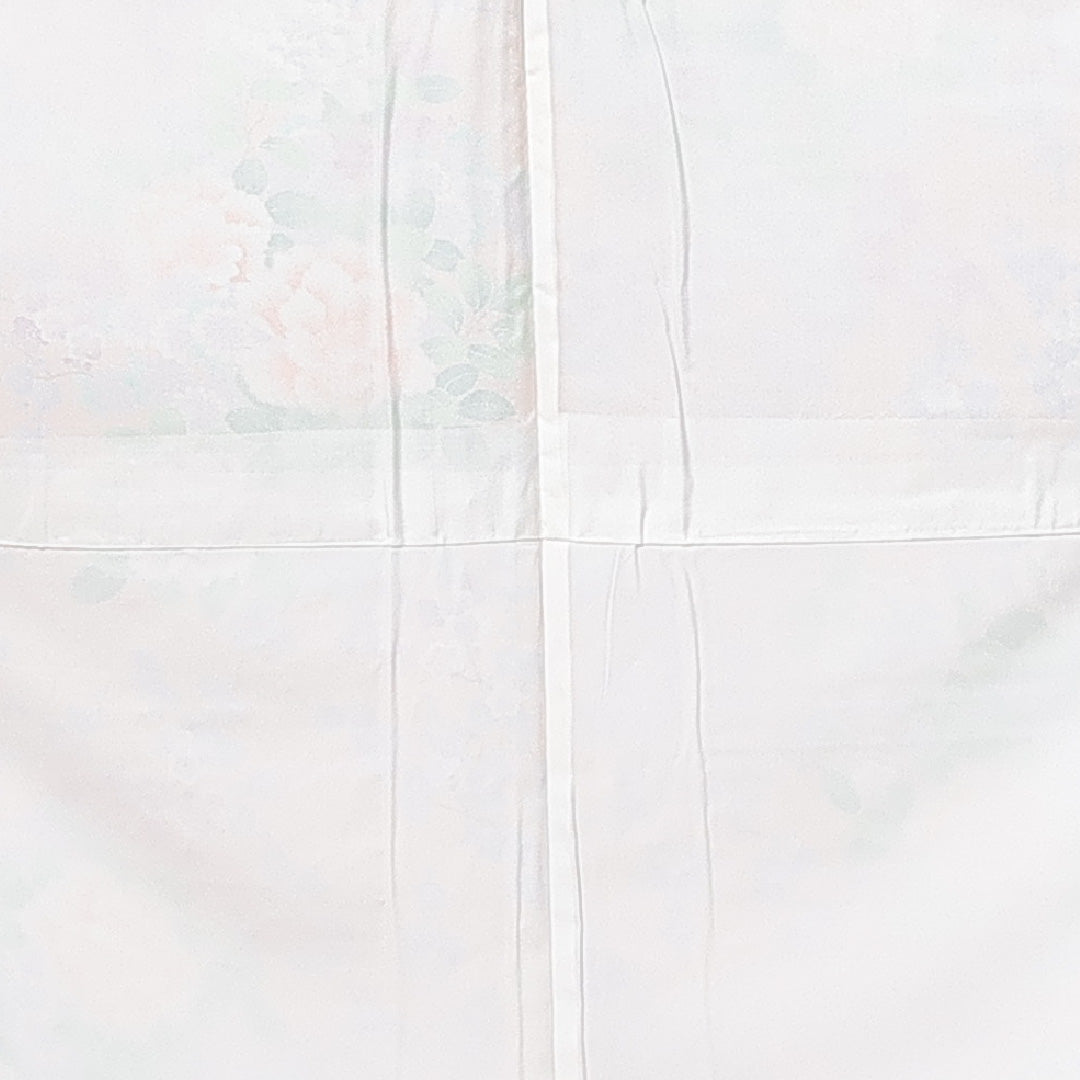 新古品 小紋 洗える着物 袷 身丈164cm 裄丈65cm ポリエステル Nランク Lサイズ 広衿 インフォーマル 牡丹 梅 しつけ糸 ピンク系 1215-14818