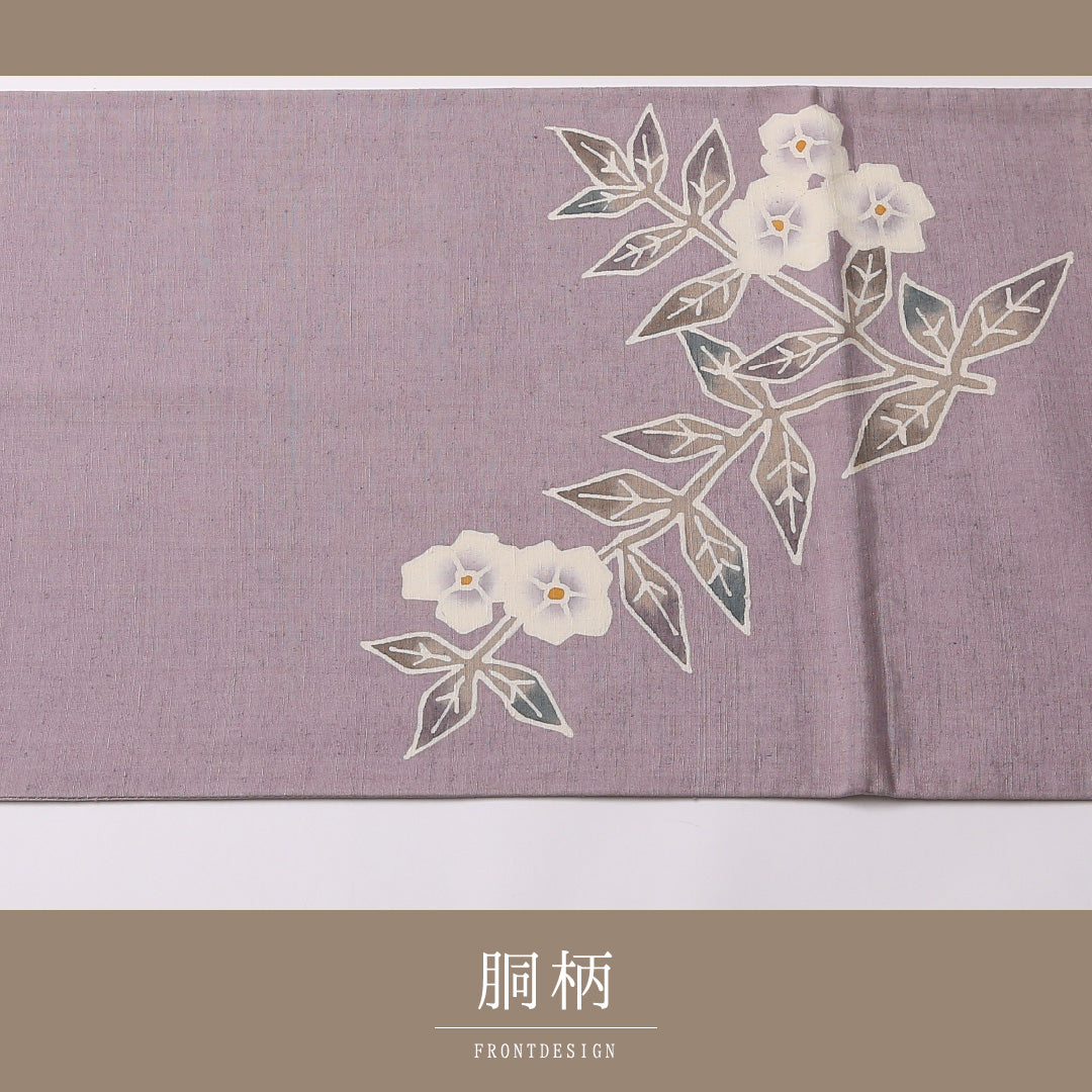 袋帯（紬） 帯丈462cm 正絹 ポイント柄 染め帯 インフォーマル 花柄 紫系 緑系 1243-01556