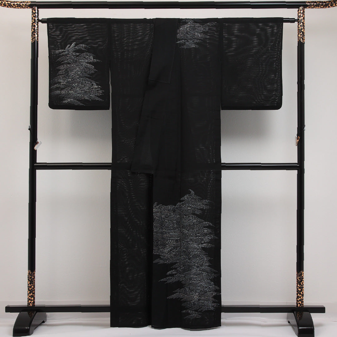 夏物 付下げ 絽 身丈159cm 裄丈64cm 正絹 Aランク インフォーマル 広衿 XLサイズ 光琳波 黒系 RP 1218-17304