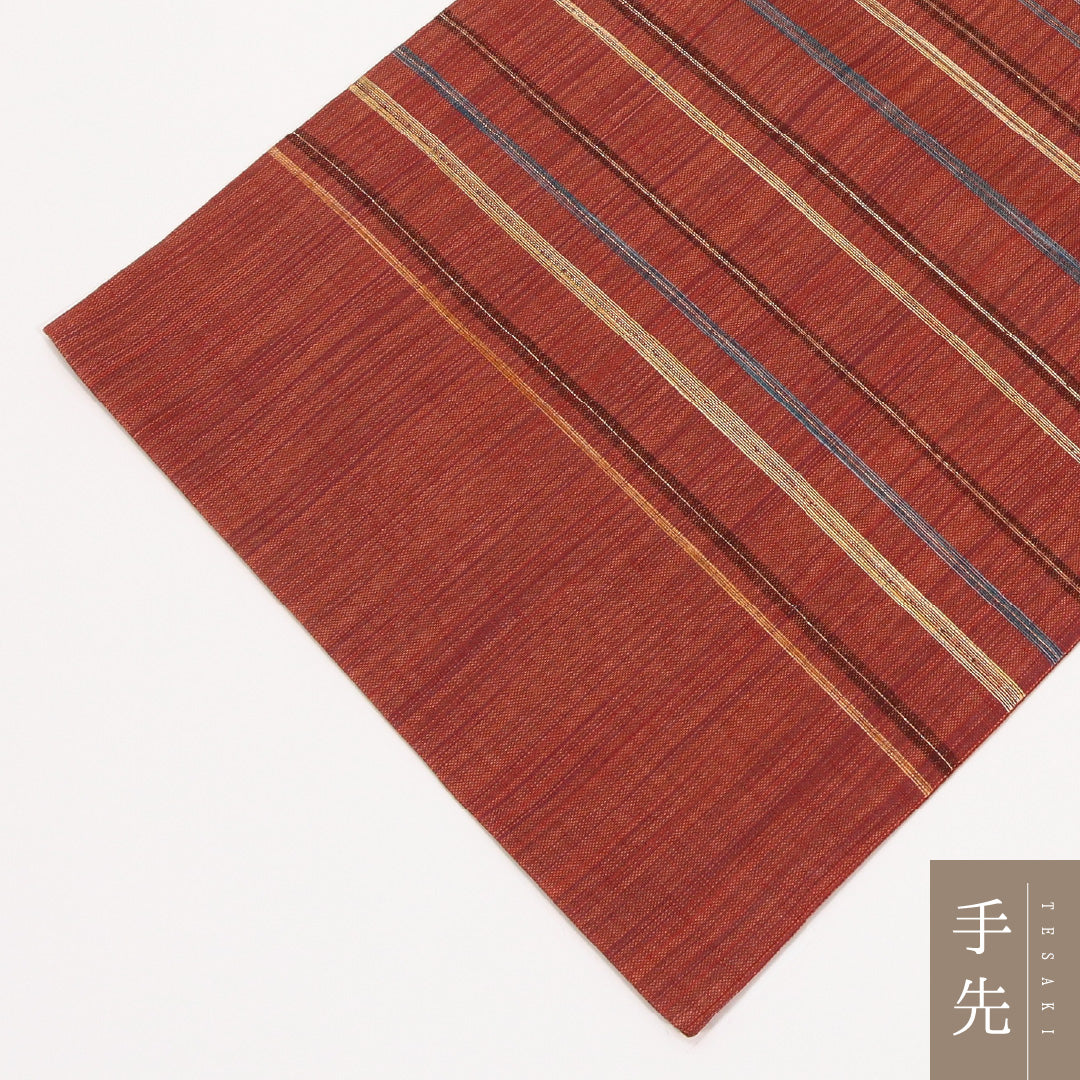 夏物 袋帯（紬） 帯丈468cm 正絹 六通 カジュアル 縞 茶系 1243-02432
