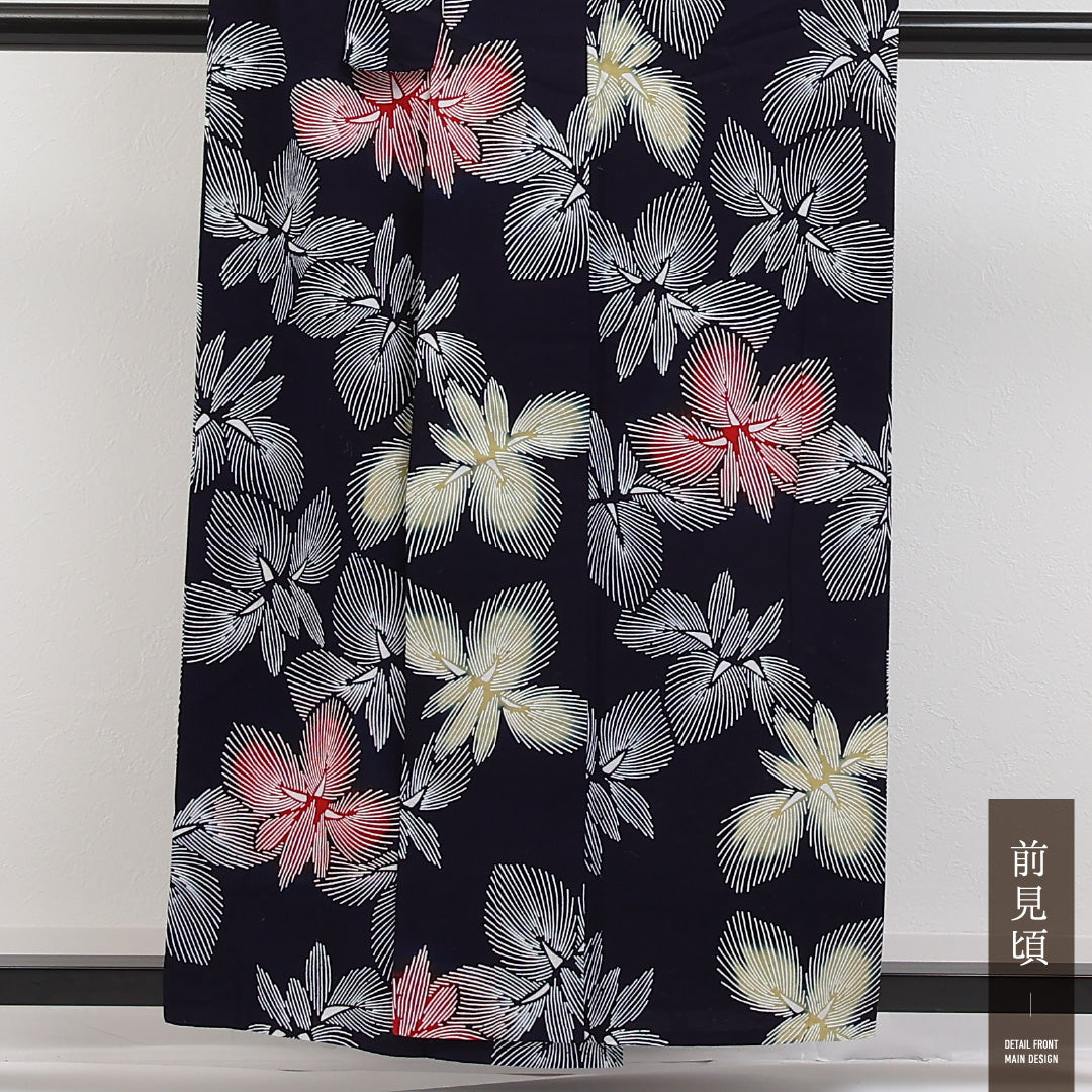 洗える着物 木綿の浴衣 単衣 身丈154cm 裄丈67cm 木綿 Sランク カジュアル バチ衿 XSサイズ 肩当て 菖蒲 紺系 RP 1225-17332