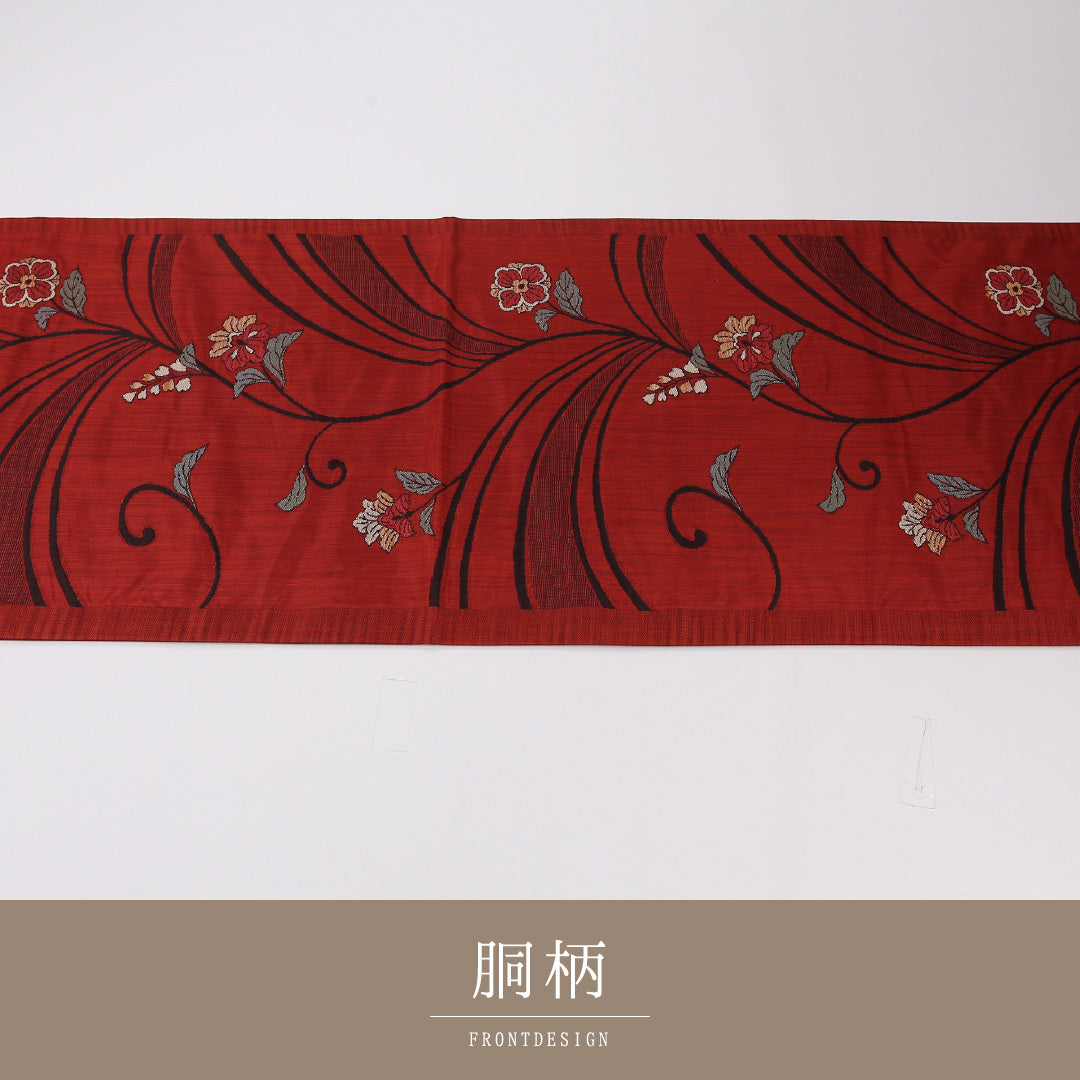 桐 袋帯 帯丈450cm 正絹 六通 陶漆 インフォーマル 朱系 茶系 1243-02624