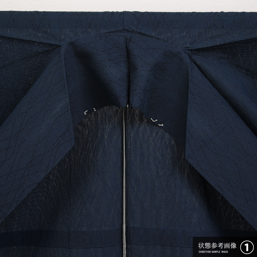 夏物 色無地 身丈155cm 裄丈62cm 正絹 Aランク 紋意匠 (抽象柄) インフォーマル 広衿 Sサイズ 無地 紺系 RP 1219-17308