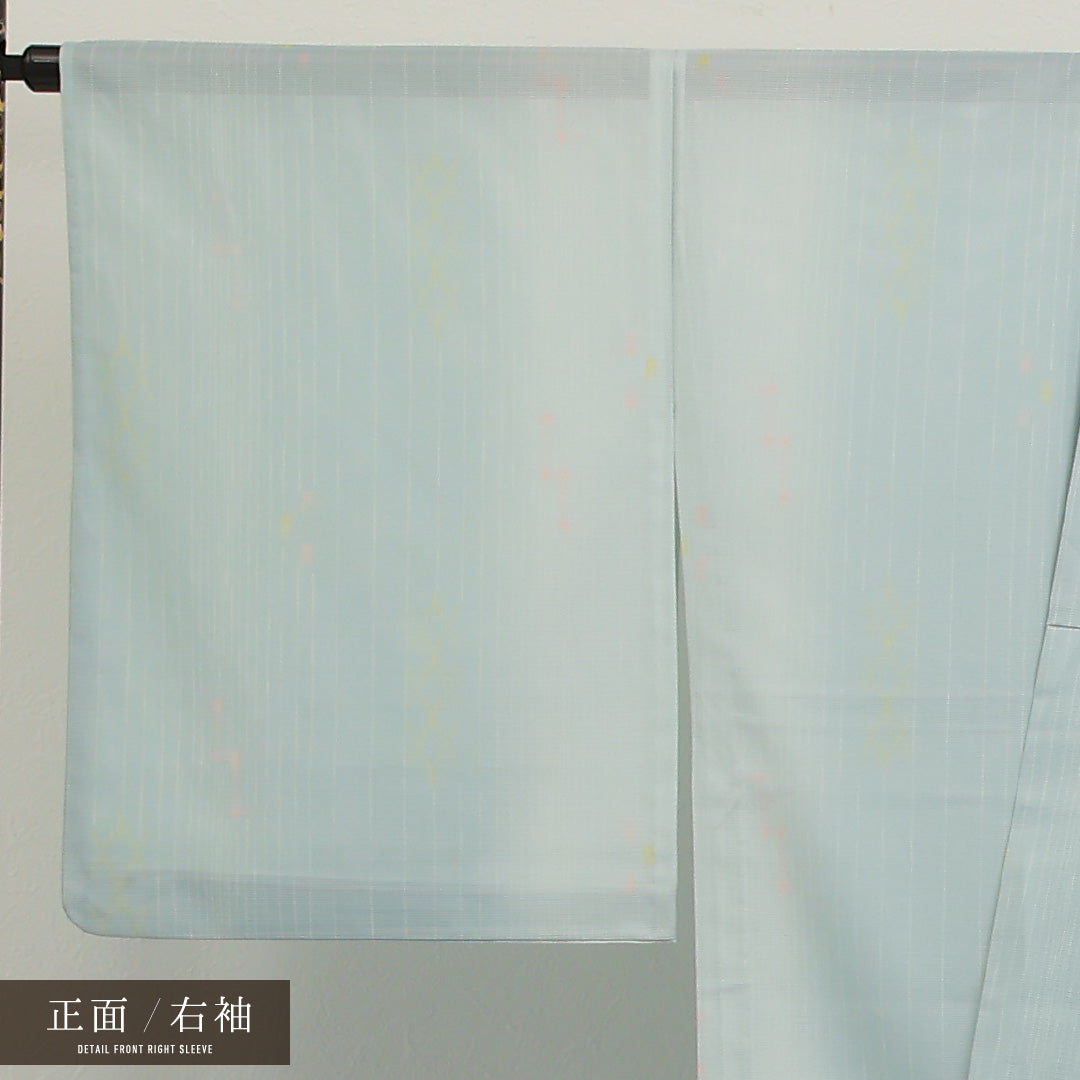 夏物 洗える着物 小紋 絽 身丈162cm 裄丈66cm ポリエステル Sランク インフォーマル 広衿 Sサイズ 創作柄 水色系 RP 1221-17331