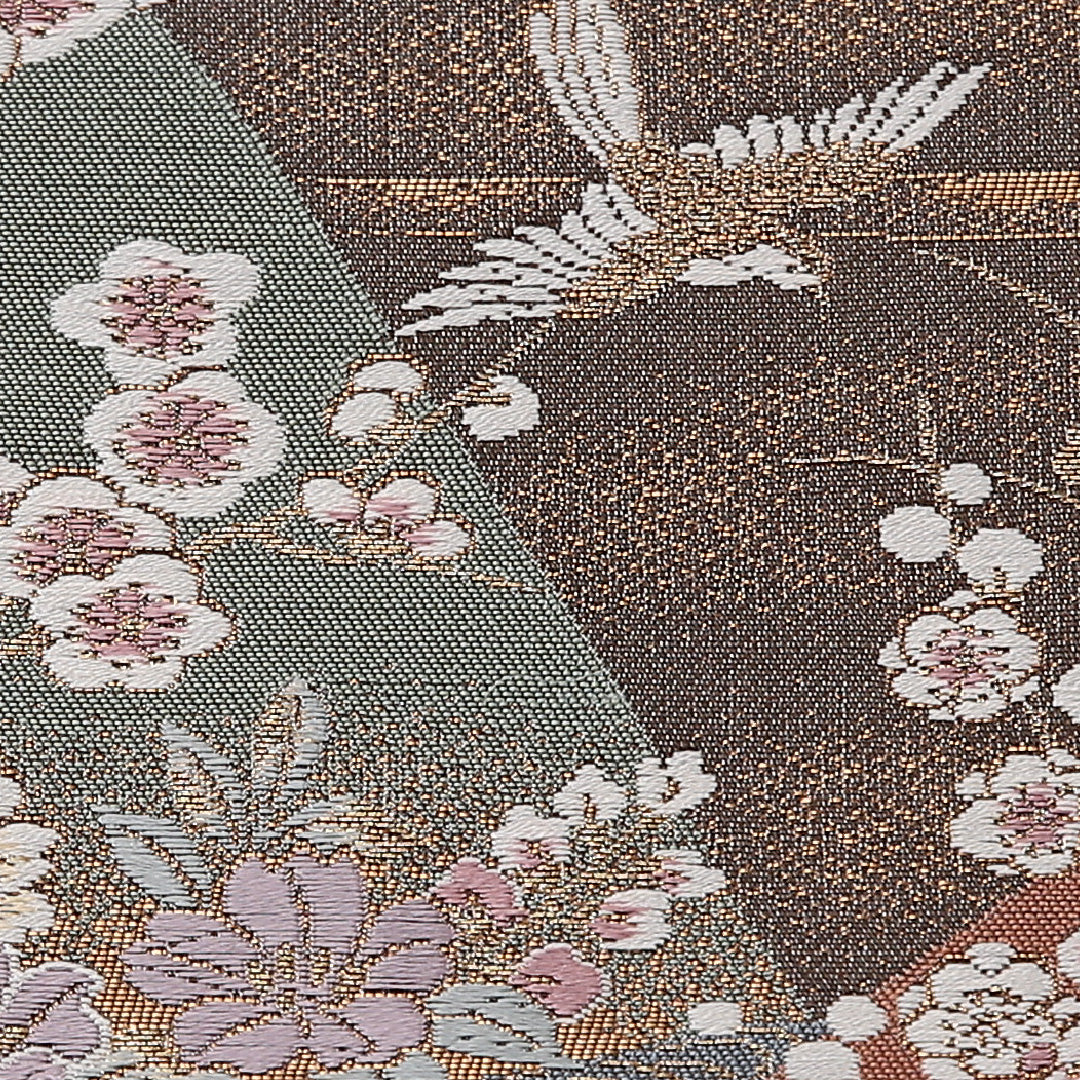 花車 袋帯 帯丈432cm 正絹 六通 フォーマル 茶系 ベージュ系 1243-02636