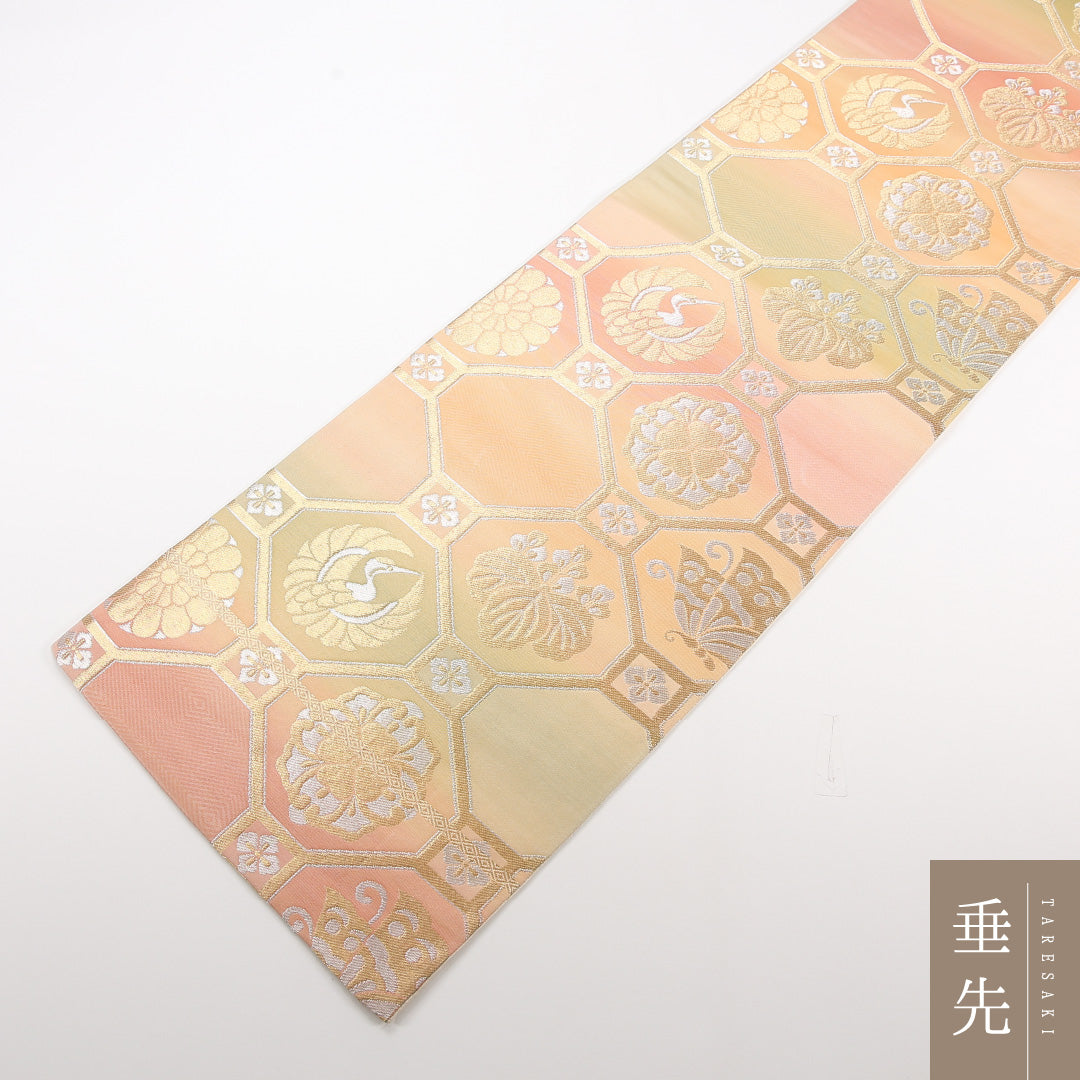 袋帯 帯丈408cm 正絹 六通 フォーマル 蜀江 金系 ピンク系 1243-02525