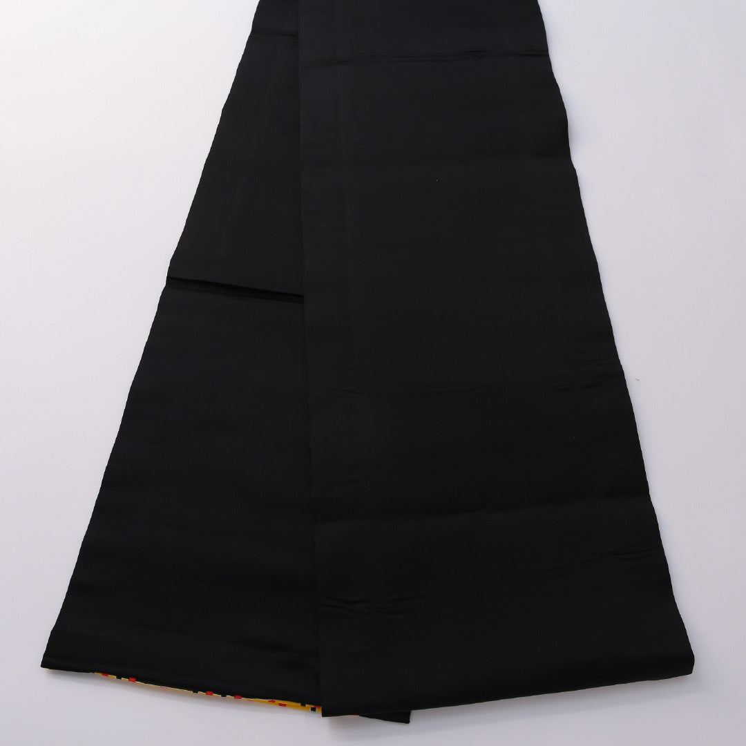 袋帯 帯丈424cm ポリエステル 全通 染め帯 カジュアル 格子 黄系 黒系 1243-01929