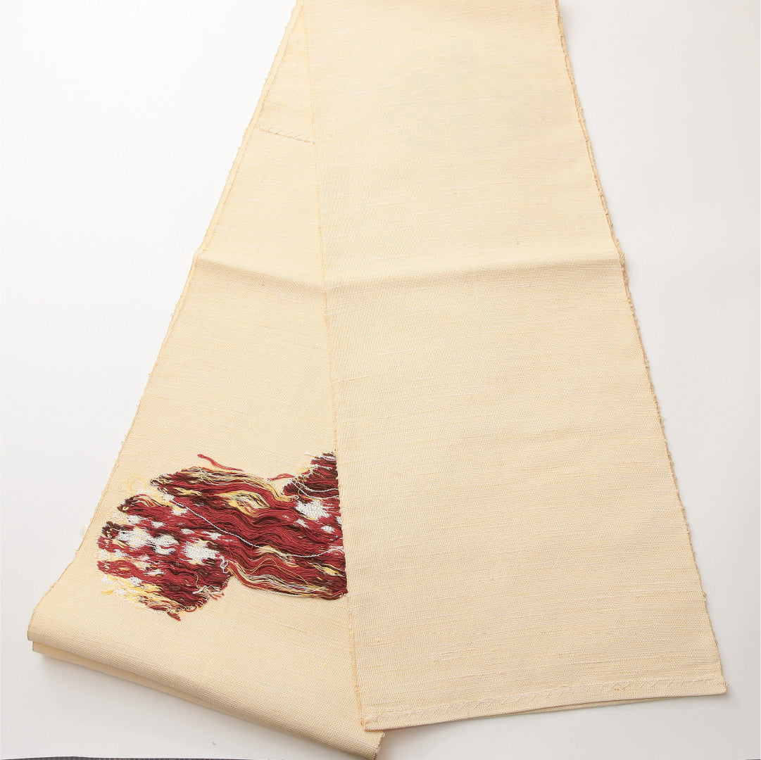 八寸名古屋帯 Cランク 帯丈365cm 正絹 ポイント柄 開き仕立て 織り カジュアル 紬 唐華 クリーム系 HP 1245-01985