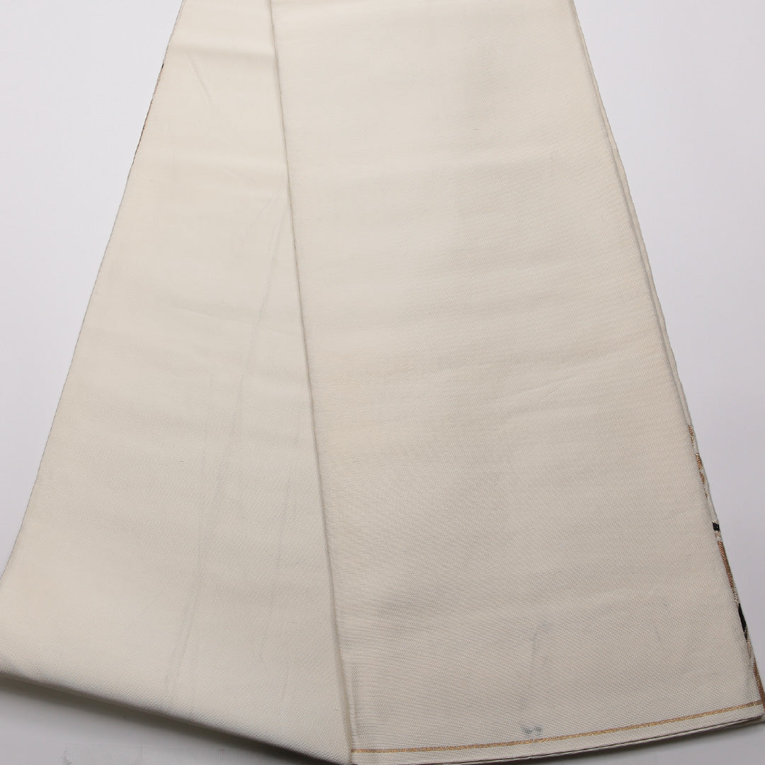 レトロ 袋帯 帯丈412cm 六通 宝相華 フォーマル クリーム系 正絹 Aランク 1223-01355