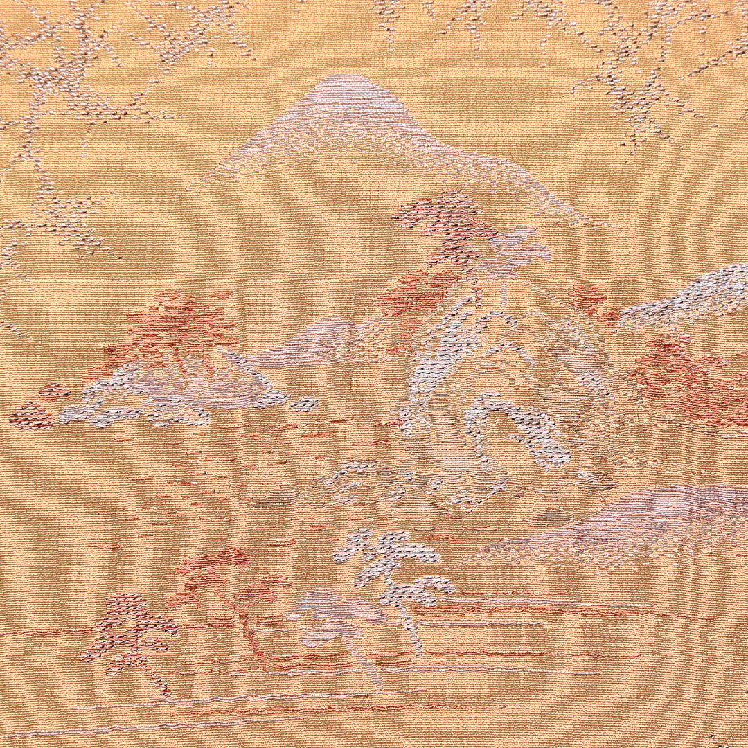 羽織（お召） 袷 身丈82cm 裄丈64cm 正絹 Aランク Mサイズ カジュアル 紐あり 山 松 漆糸 朱系 1217-14851