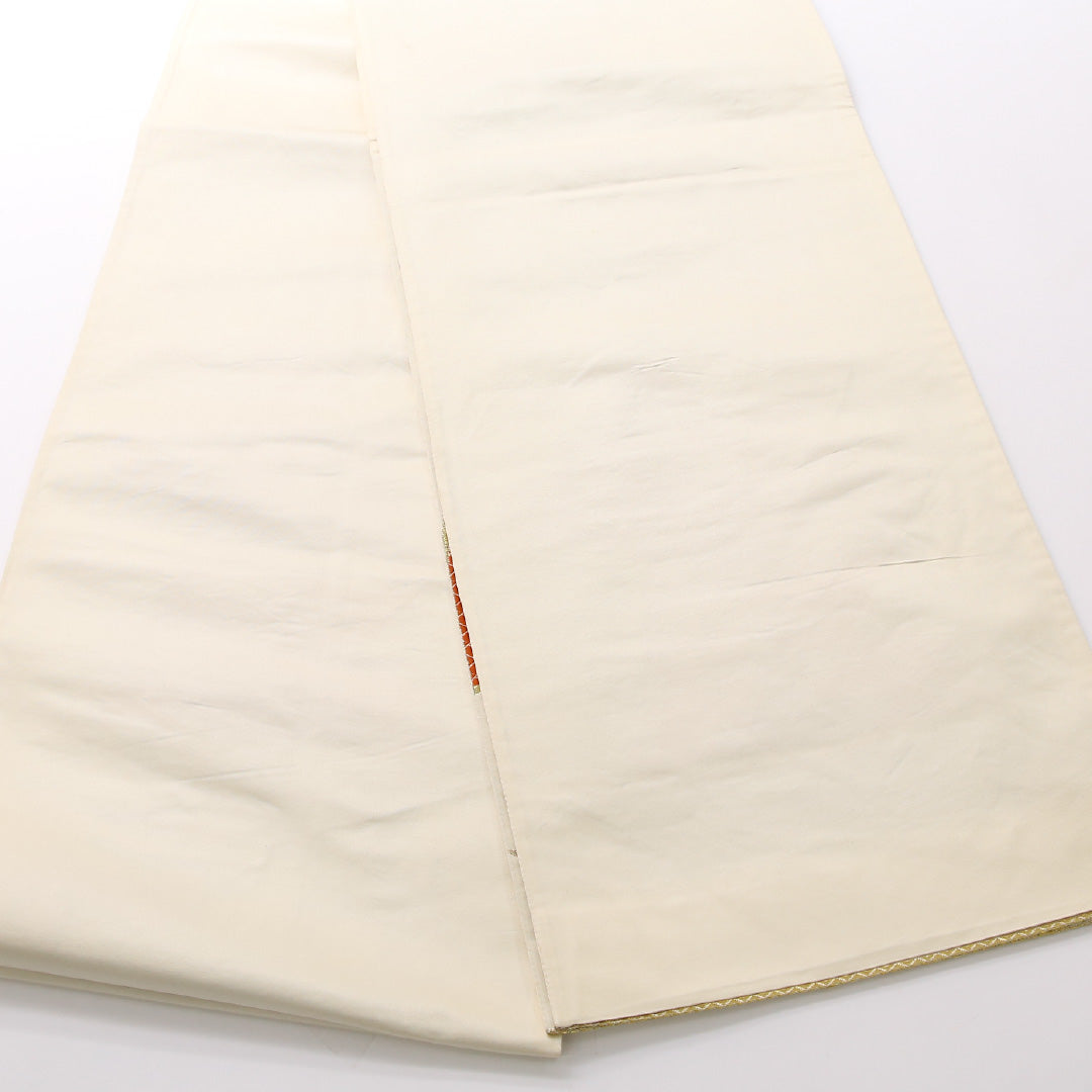 袋帯 帯丈442cm 正絹 六通 フォーマル 熨斗 組紐 クリーム系 金系 1243-01693