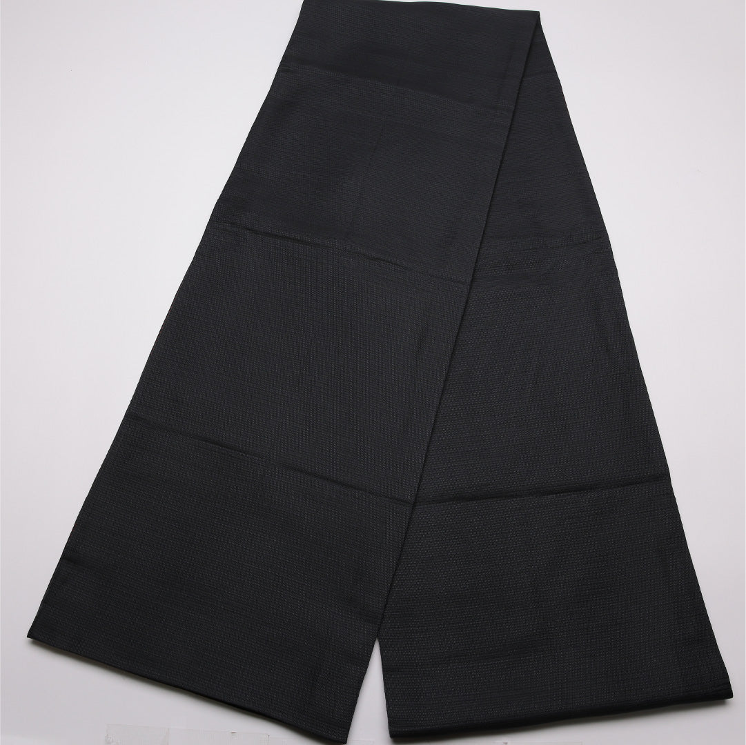 夏物 名古屋帯 帯丈364cm Aランク 開き仕立て 全通 ポリエステル 簪 カジュアル 黒系 1224-01904