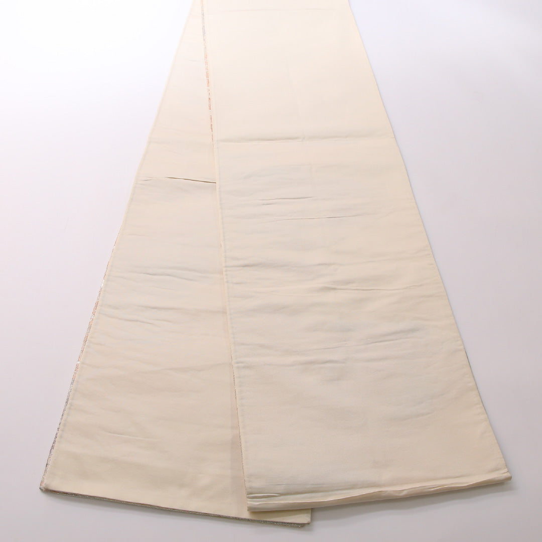 袋帯 帯丈428cm 六通 セミフォーマル Bランク 正絹 京洛百景 古典的 しとやか クリーム系 1223-01643