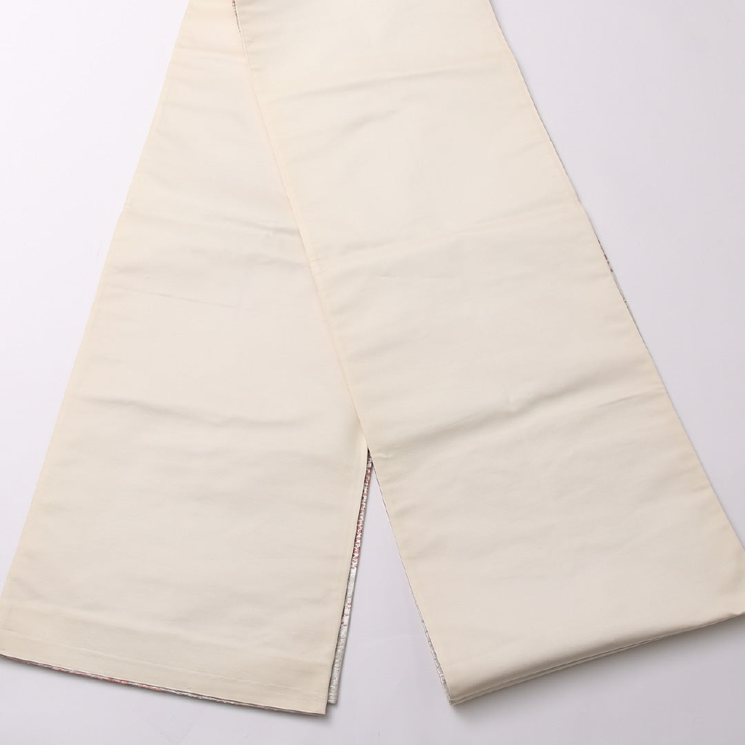 袋帯 帯丈374cm 正絹 六通 セミフォーマル 木立 銀系 ピンク系 1243-01548