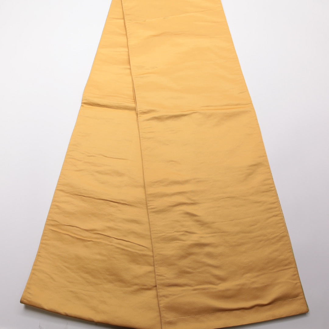 袋帯 帯丈414cm Aランク 六通 正絹 吉祥文様 唐草 花菱 青海波 カジュアル 黄系 1223-01411