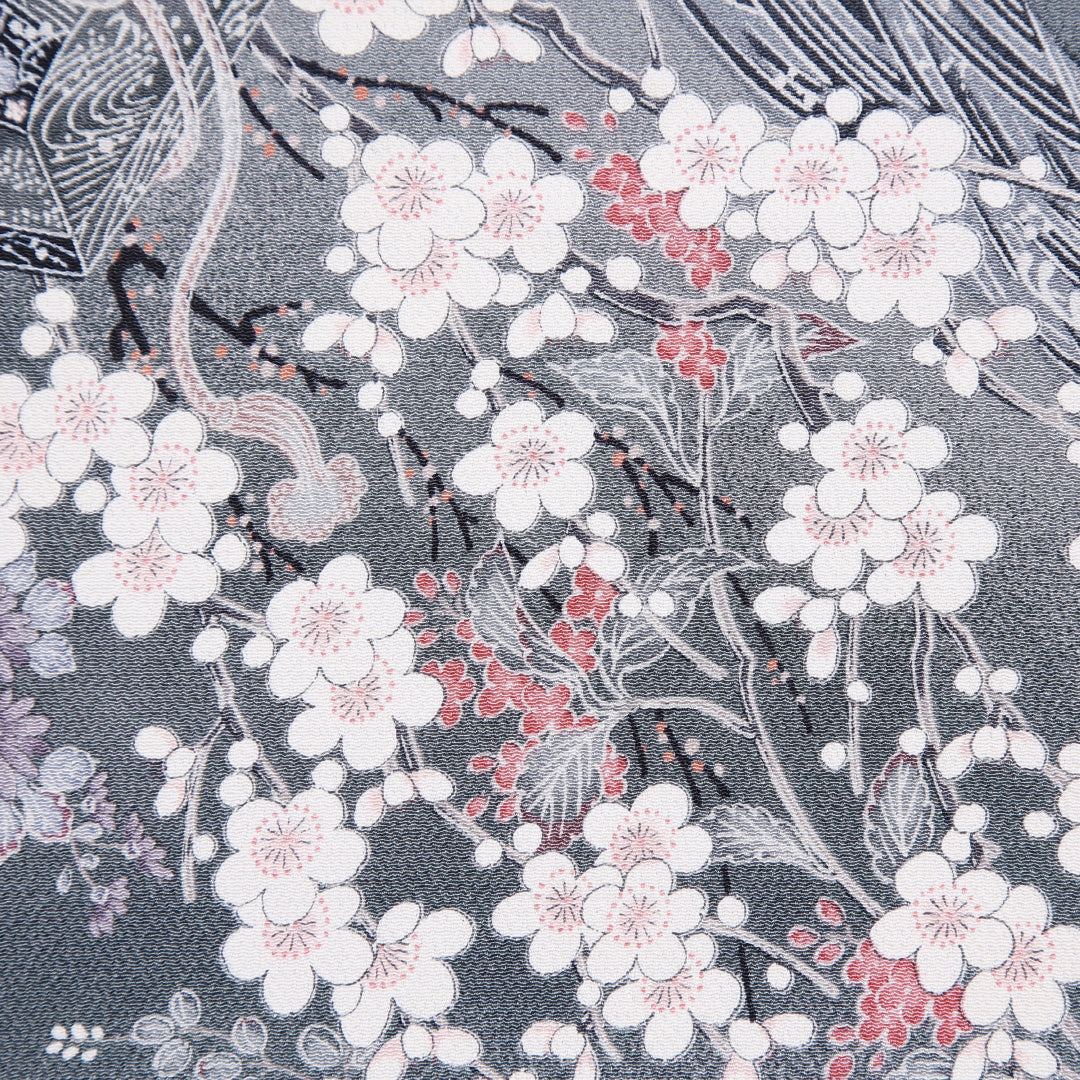 小紋 身丈152cm 裄丈65.5cm S 正絹 Aランク 袷 広衿 ちりめん 桜 梅 桔梗 椿 1215-11682