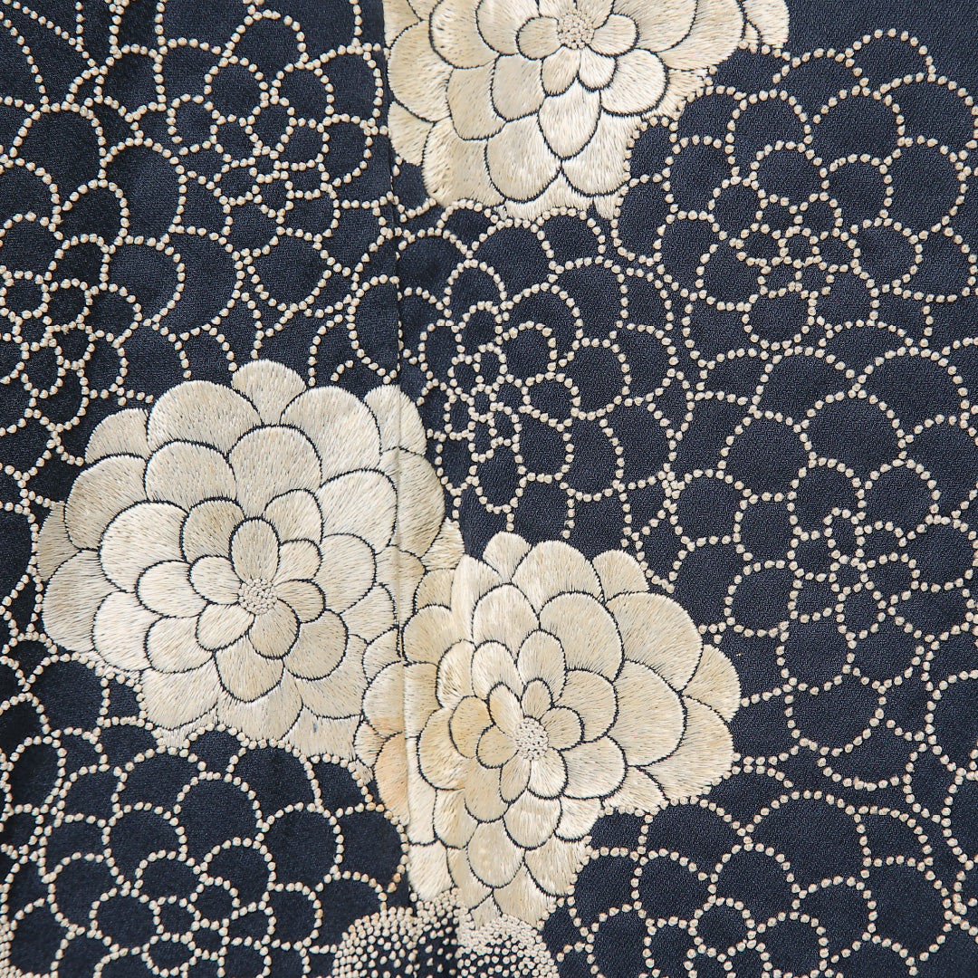 訪問着 袷 身丈148cm 裄丈61cm Aランク 正絹 広衿 XSサイズ セミフォーマル 蘇州刺繍 菊 上品 落ち着き 紺系 1212-13597