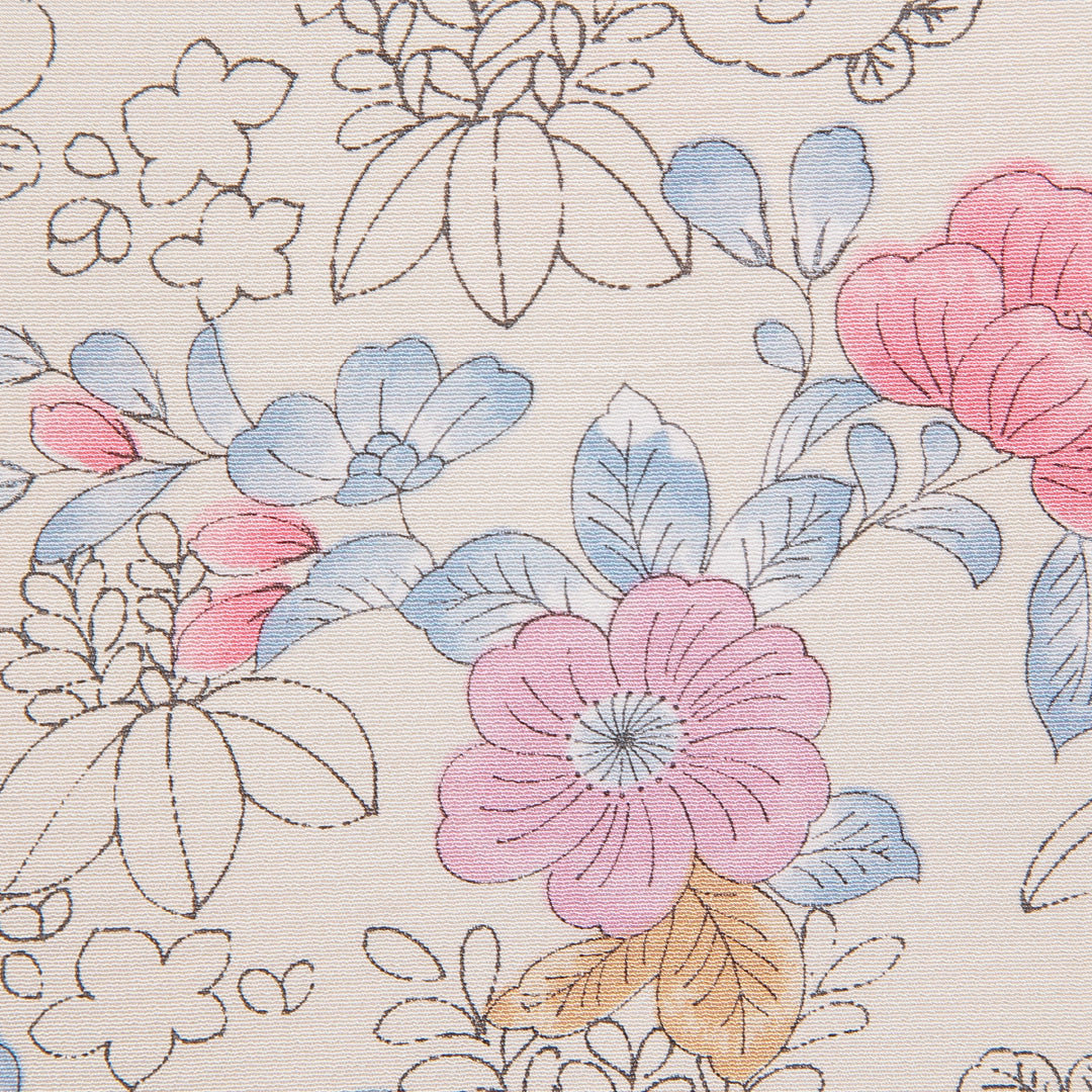 小紋 洗える着物 袷 身丈161cm 裄丈64cm ポリエステル Cランク Lサイズ 広衿 インフォーマル 花柄 クリーム系 1215-15637