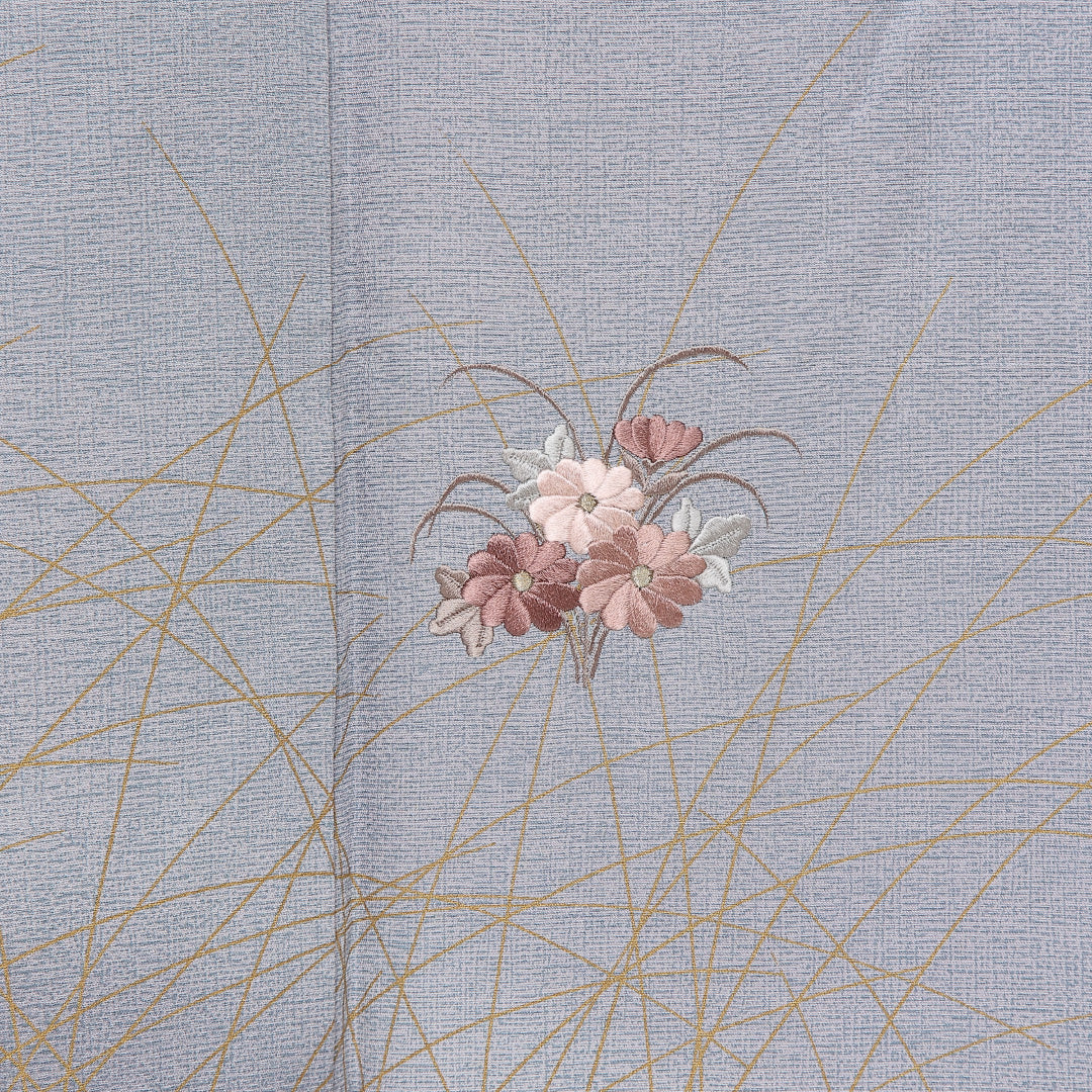 訪問着 袷 身丈150cm 裄丈61cm Sランク 正絹 広衿 Sサイズ セミフォーマル 蘇州刺繍 菊 シック 気品 グレー系 1212-13598
