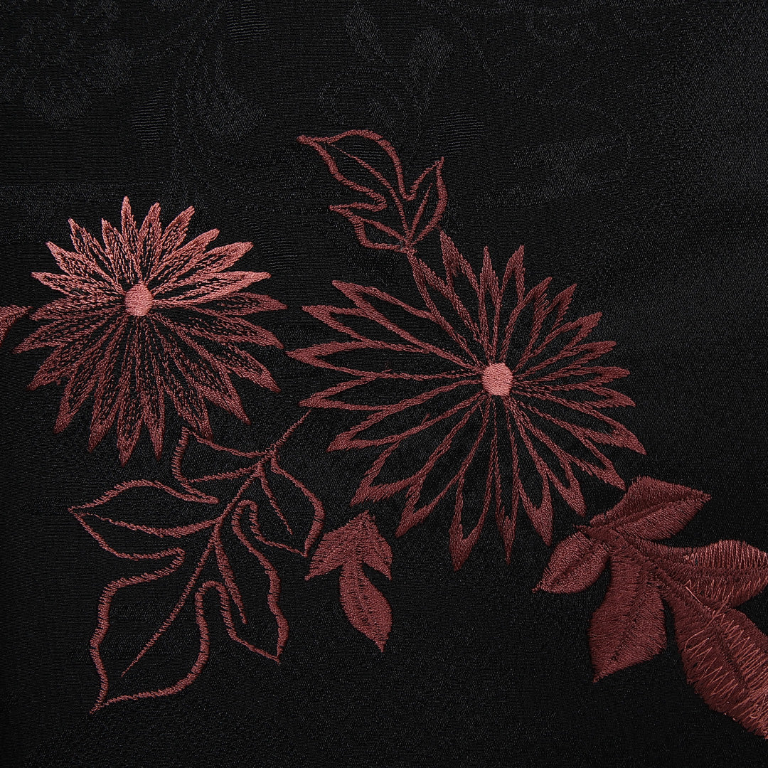 黒羽織 袷 身丈775cm 裄丈64cm 正絹 Aランク インフォーマル Mサイズ 刺繍 紐あり 菊 黒系 RP 1233-13744