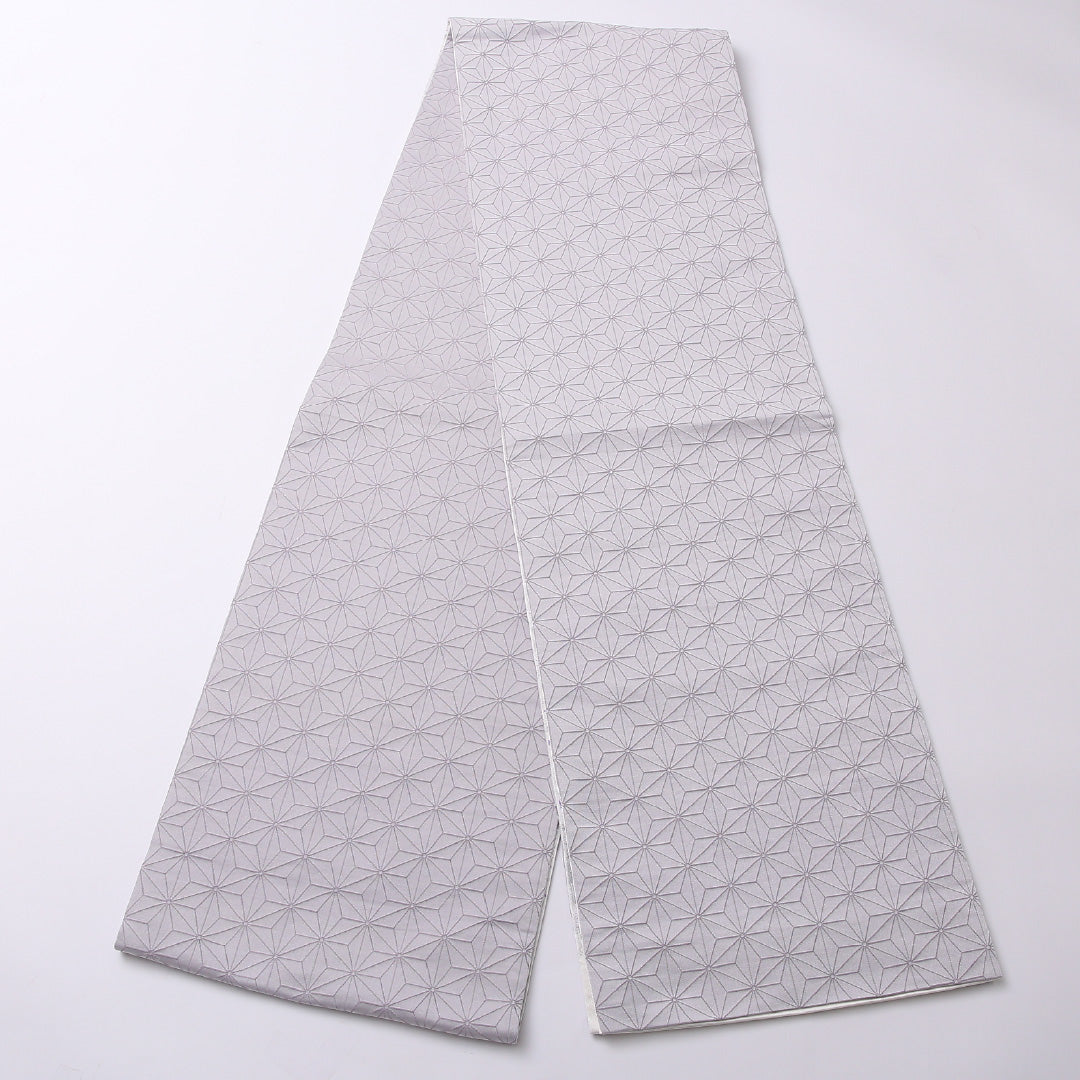 袋帯 帯丈440cm 六通 未仕立て 振袖帯 Sランク ポリエステル 蝶 麻の葉 牡丹 上品 華やか 銀系 1223-01587