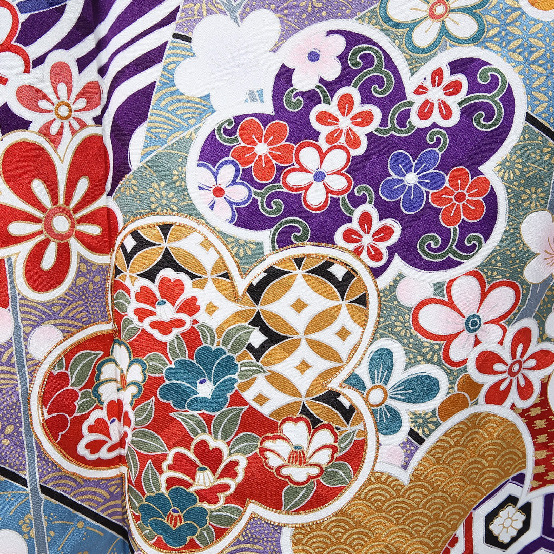 振袖 身丈174cm 裄丈70.5cm Sランク 正絹 袷 広衿 2XL 金駒刺繍 菊 松 フォーマル 古典的 華やか 青系 1213-F0473