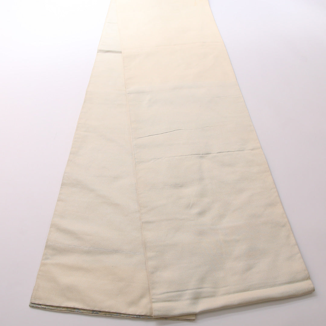 袋帯 帯丈438cm 正絹 六通 帯芯なし フォーマル 佐賀錦 宝相華 クリーム系 1243-01651