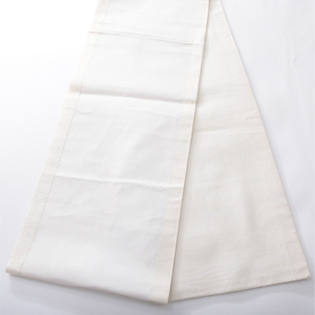 九寸名古屋帯（紬） 帯丈362cm カジュアル 開き仕立て ポイント柄 Bランク 正絹 風景柄 クリーム系 白系 1224-03934