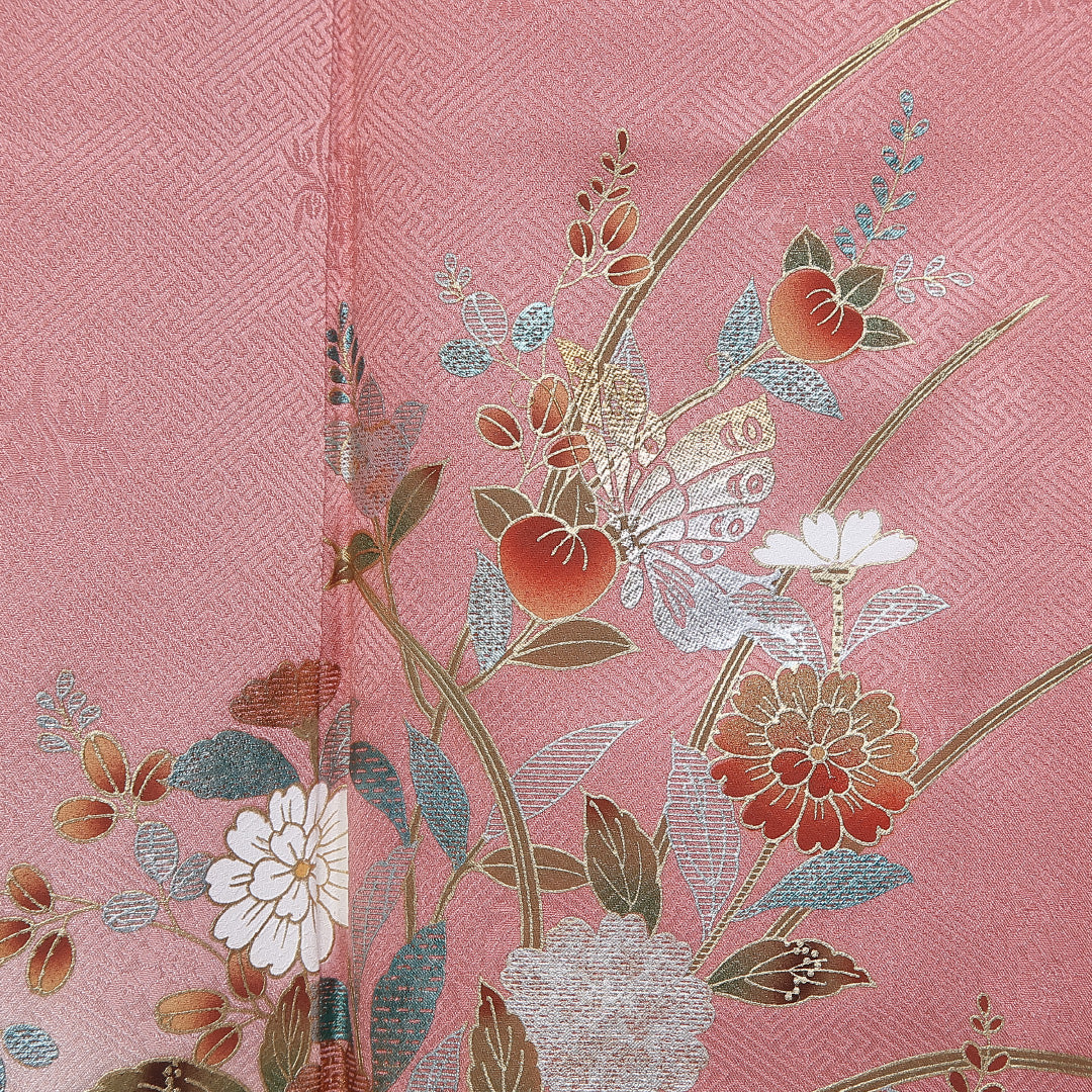 訪問着 身丈164cm 裄丈62.5cm 正絹 Sランク 袷 広衿 蝶 橘 菊 紋意匠 金彩 1212-10364