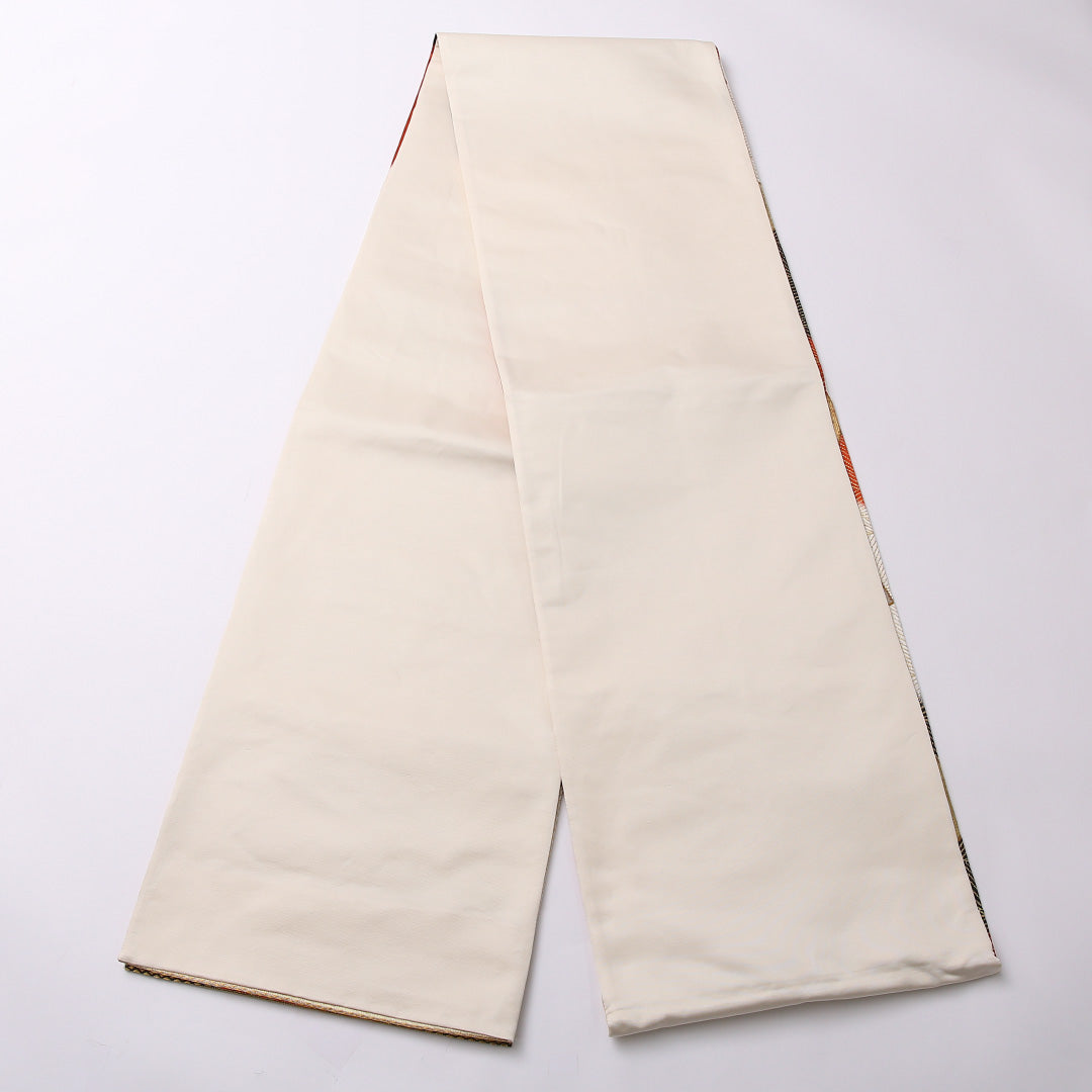 振袖用 袋帯 帯丈432cm 正絹 六通 唐織 扇流し 金系 1243-01550