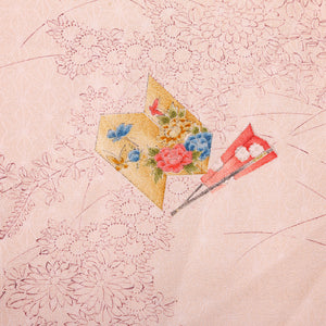 小紋 袷 身丈152cm 裄61.5cm ピンク系 紋意匠 麻の葉と蝶 正絹 Aランク 1215-01893-3213