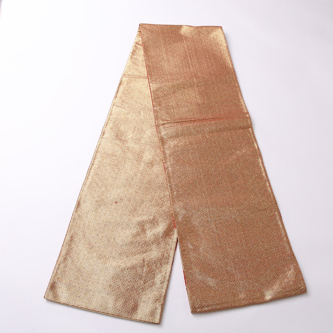 アンティーク 袋帯 帯丈414cm 六通 Aランク 正絹 花喰鳥 亀甲 古典的 重厚感 金系 1223-01530
