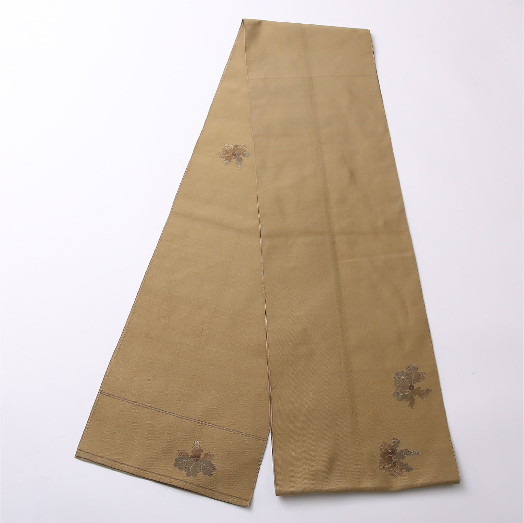 八寸名古屋帯 Cランク 帯丈380cm 正絹 ポイント柄 開き仕立て 織り カジュアル 桐 ベージュ系 RP 1245-02716