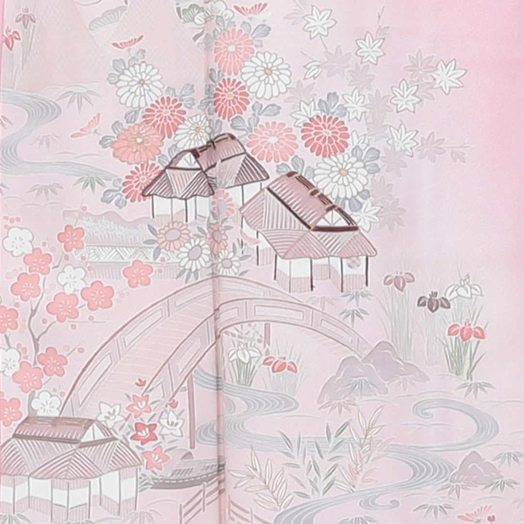 色留袖 一つ紋 五三桐 身丈163cm 裄丈66cm Sランク 正絹 袷 広衿 L 茶屋辻 セミフォーマル ピンク系 1211-F0124