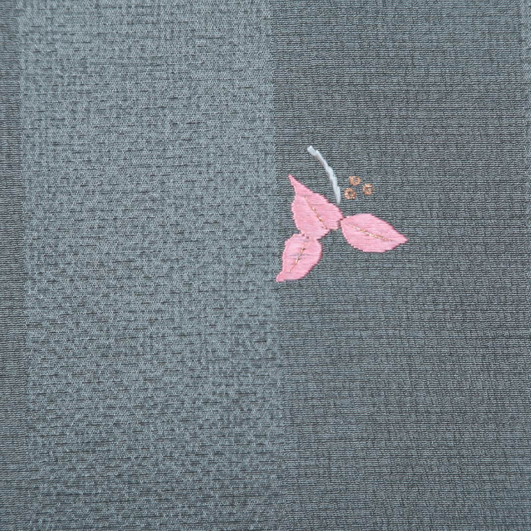 小紋 袷 身丈160cm 裄丈62cm 正絹 Sランク インフォーマル 広衿 Lサイズ 刺繍 縞 花柄 緑系 PO 1221-01813