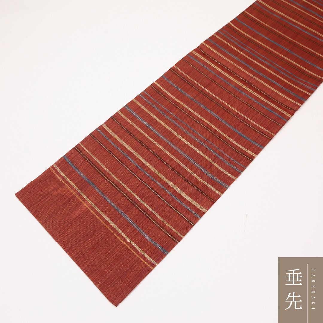 夏物 袋帯（紬） 帯丈468cm 正絹 六通 カジュアル 縞 茶系 1243-02432