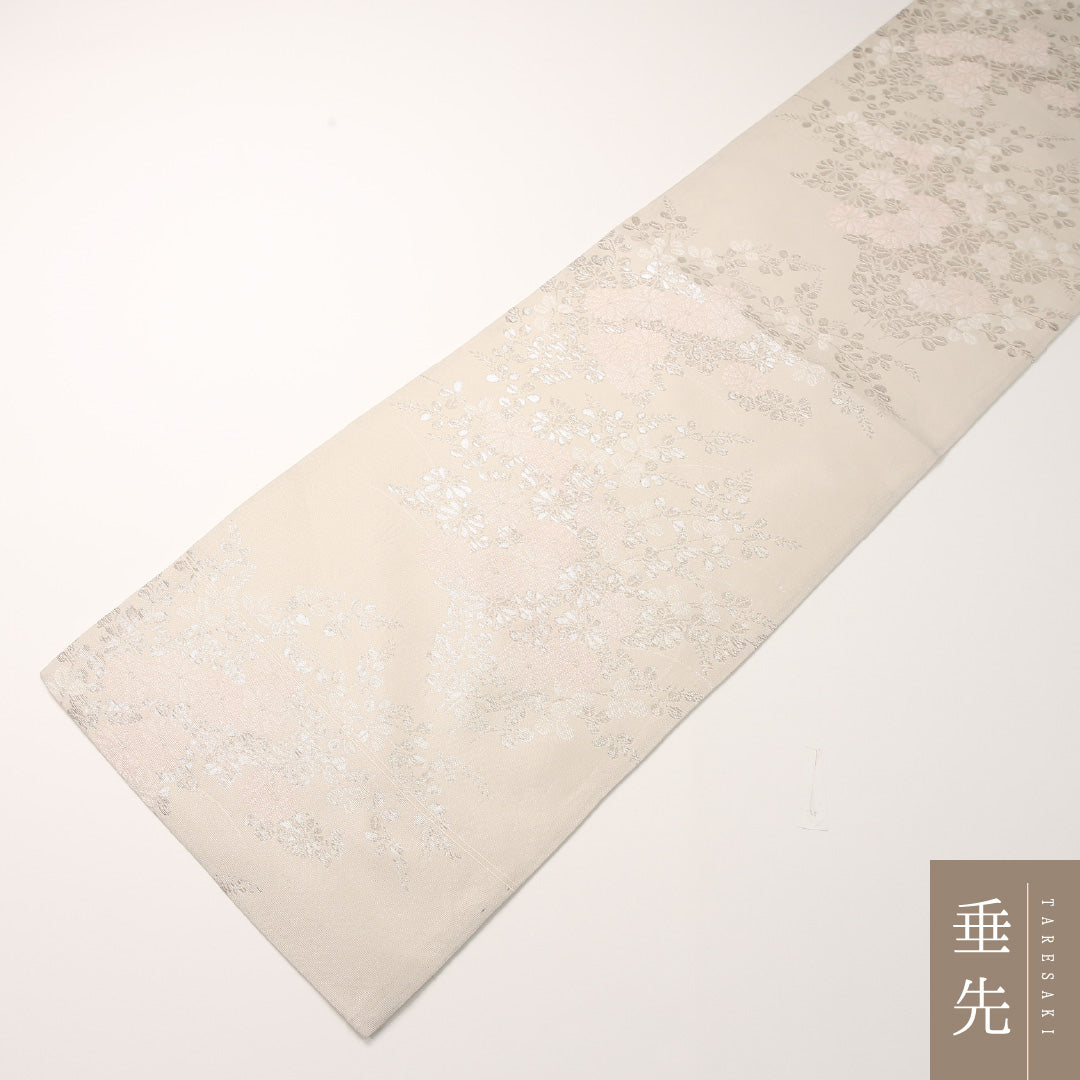 夏物 袋帯 帯丈428cm 正絹 六通 インフォーマル 菊 クリーム系 1243-02440