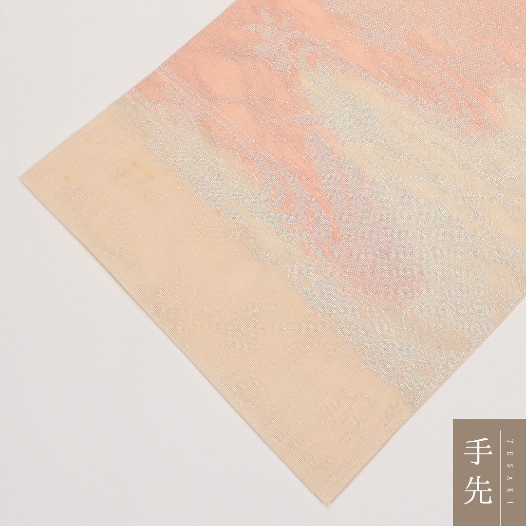 夏物 袋帯 帯丈448cm 正絹 六通 インフォーマル 雲 ピンク系 1243-02427