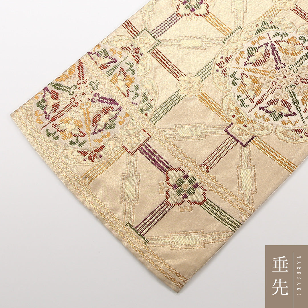 袋帯 帯丈424cm 正絹 六通 フォーマル 宝相華 金系 1243-02527