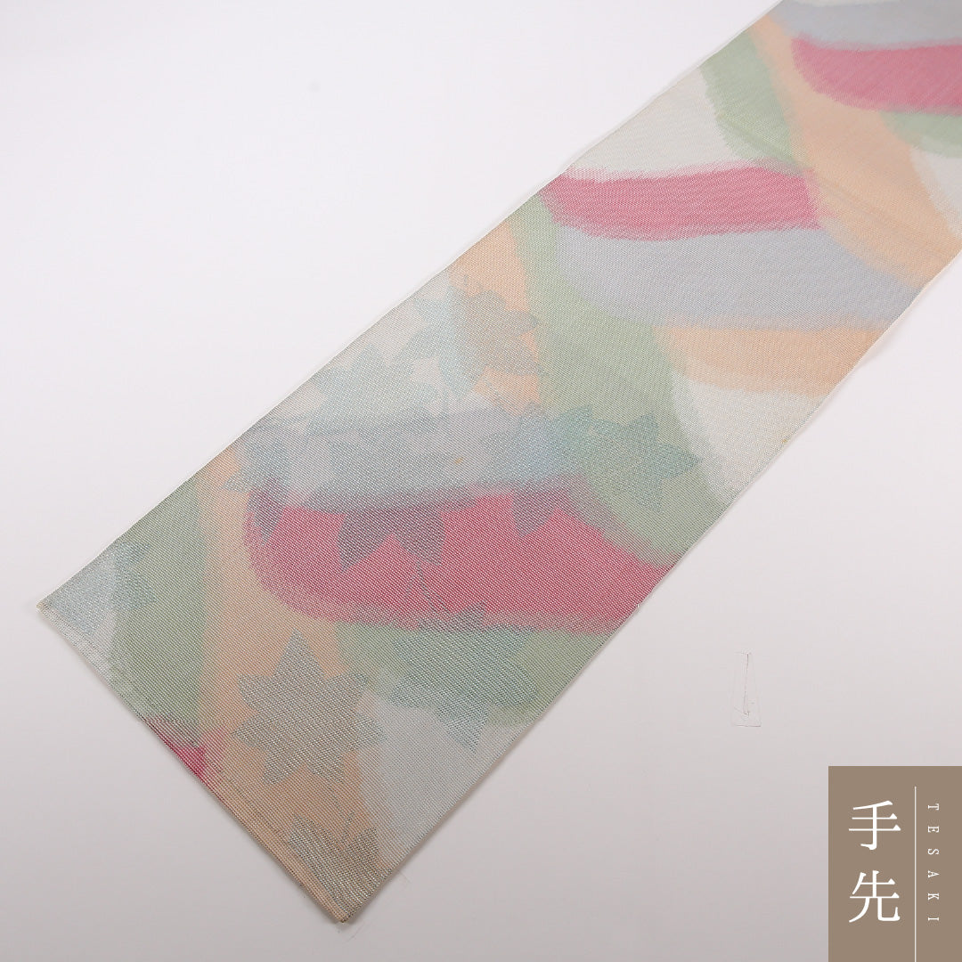 夏物 袋帯 帯丈426cm 正絹 全通 インフォーマル 紅葉 楓 クリーム系 1243-02502