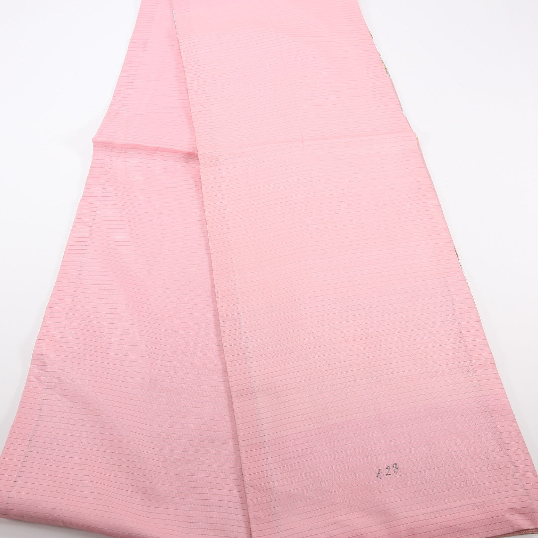 夏物 袋帯 帯丈412cm 正絹 六通 セミフォーマル 扇面文 梅 椿 ピンク系 1243-02470