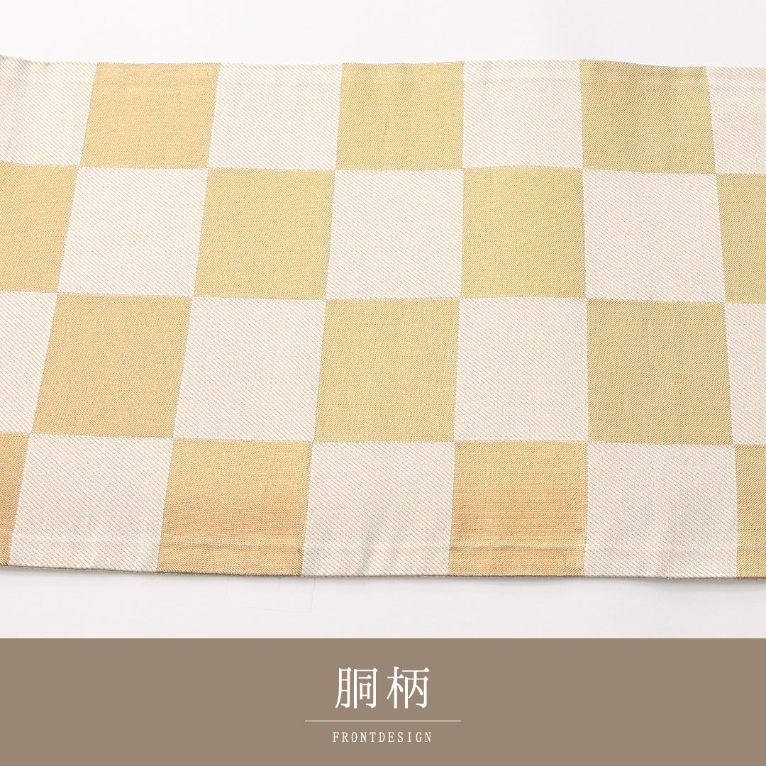 袋帯 帯丈436cm 正絹 六通 セミフォーマル 市松 クリーム系 金系 1243-02418