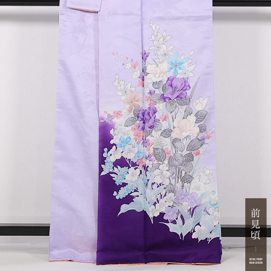 洗える着物 訪問着 袷 身丈162cm 裄丈64cm ポリエステル Aランク セミフォーマル 広衿 Lサイズ 花柄 紫系 RP 1217-17439