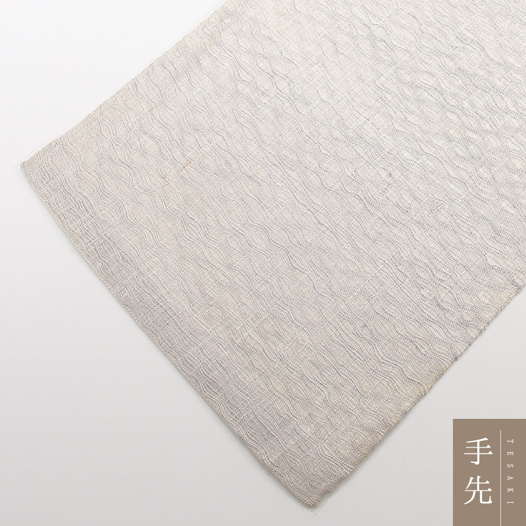 夏物 袋帯 帯丈442cm 正絹 六通 インフォーマル すくい織 創作柄 グレー系 1243-02467